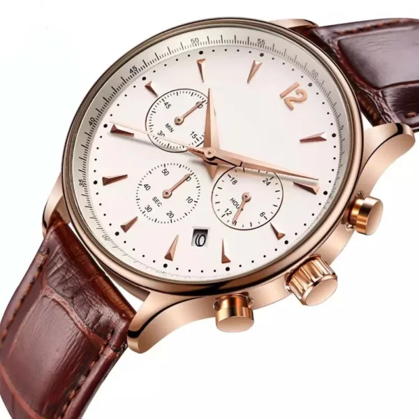 Italian leather strap 316 L stainless steel case quartz chronograph movement watches - Image 3