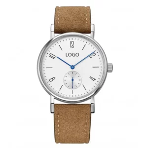 Custom Logo Watch Brand Vegetable Tanned Leather Strap Quartz Movement Men's Watch