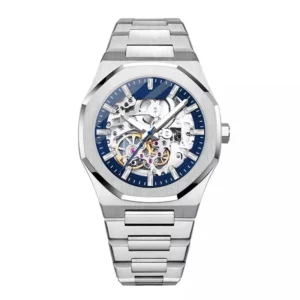 Skeleton mechanical movment luxury men's stainless steel watches custom factory