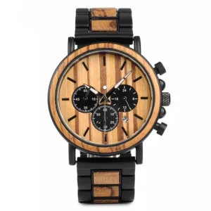 steel+wooden strap chronograph movement watches for men Custom Logo