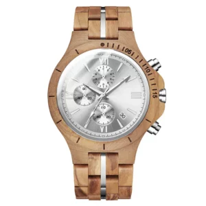 luxury sunray watch dial steel+wooden strap chronograph movement watches for men
