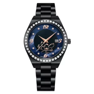Custom quartz movement luxury diamond bezel watches with enamel dial for women
