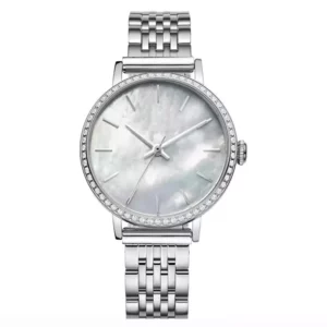 custom made pearl dial mesh strap stainless steel case women fashion wrist watch