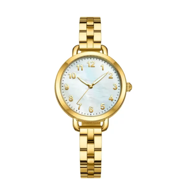 Elegant Woman Wrist Watch With Leather Band Shell Dial Beautiful Woman Watch